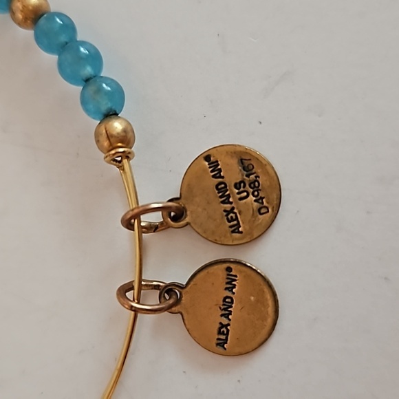 ALEX AND ANI Green & Goldtone Beads on 2 3/8" to 3"Dia. Goldtone Wire Bracelet - Picture 6 of 6